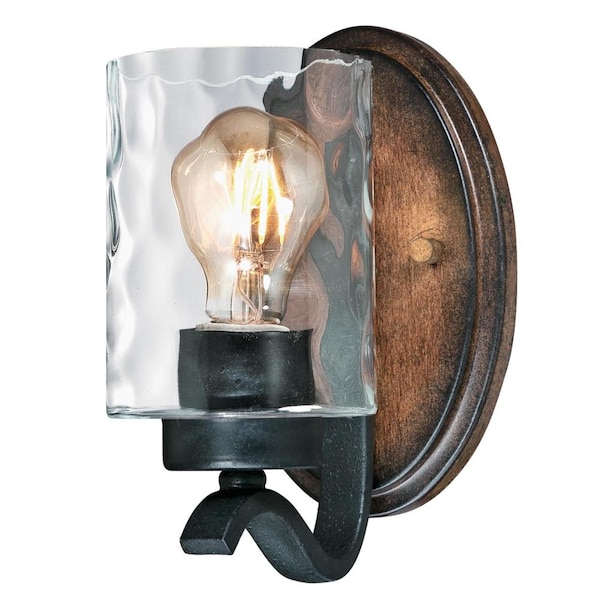 Westinghouse One-Light Indoor Wall Fixture Barnwell Txt Iron Barnwood Clr Hmrd Gls 6331600 - main